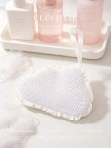1pc Cute Heart Cloud Soap Saver Bag, Ruffled Mesh Bath Pouf, Foaming Shower Sponge With Hanging Loop - Multicolor - View 5