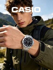 Casio Men's Sports Analog Watch Black Luminous Dial Stainless Steel Band 5ATM MTP-VD01D - Black - View 3