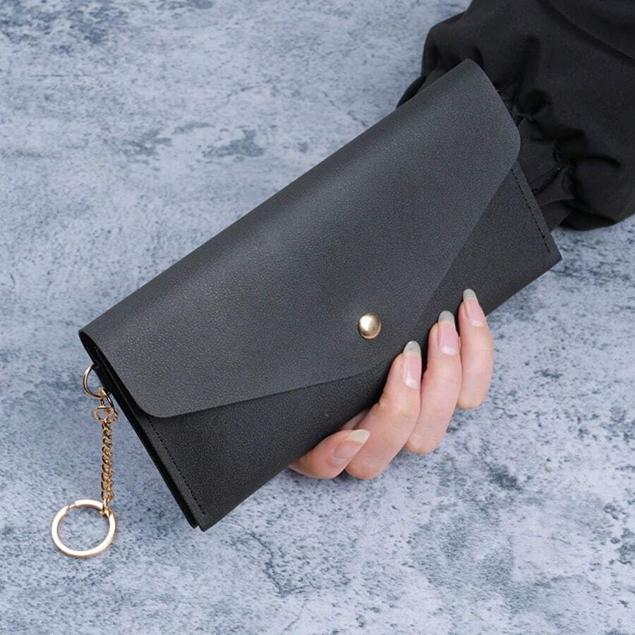 New Portable Women's Long Wallet, Women's Clutch Purse With Multiple Card Slots, Snap Button, Fashionable Phone Bag, Solid Color Versatile - Multicolor - View 1