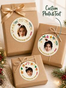 8/20/40pcs Customized Face Elf Christmas Stickers, Personalized Photo & Name Gift Labels, Merry Christmas Gift Stickers, Suitable For Bags, Envelopes, Boxes, Greeting Cards, Holiday Gift Packaging Stickers, Christmas Gifts - Multicolor - View 3
