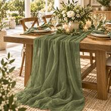 10pcs Sage Green Gauze Table Runner, Bohemian Style Sheer Table Runner, Rustic Semi-Transparent Gauze Table Decor, Suitable For Wedding Reception, Bridal Shower, Baby Shower, Birthday Party, Banquet, Farmhouse Dining Table, Table Centerpiece, Party And Home Decor - Sage Green - View 1