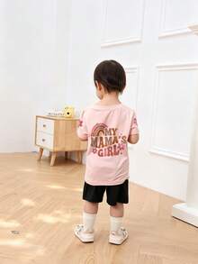 Baby Girls Minimalist "Mama's Girl" Letter Print Crew Neck Short Sleeve Cute Tee - Pink - View 2