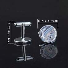1 Pair Gemstone Texture Pattern Glass Inlaid With Circular Cufflinks Decoration Men's Formal Clothing Gifts Elegant Design Business Accessories - Silver - View 5