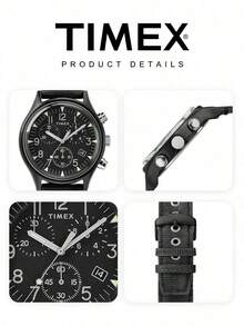 Timex Men's Military Field Chronograph Watch, Black Dial, Luminous Triangle Markers, Dual Sub-Dials, Date Display, Fishbone Pattern Nylon Strap, Tactical Outdoor, Gift For Dad And Friends - Black - View 6