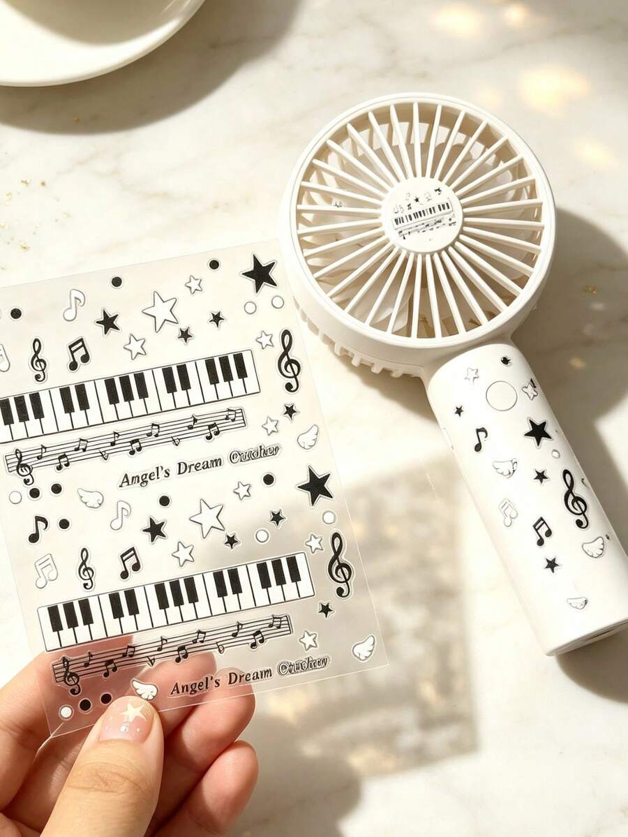 1 Set, Sticker, Retro Musical Theme, Ins Minimalist Style, Black And White Tone, Piano Key, Music Note, Star And Wing Motif, Surface Decoration, For Personal Item Embellishment, Daily Decorative Use - RQ1370 - View 1