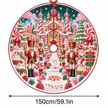 1件裝糖果城堡胡桃鉗圖案聖誕樹裙，優雅配色節日裝飾，5種尺寸，中性節日禮物，適用於居家與派對聖誕裝飾 - 糖果城堡胡桃夾子 - 查看 11