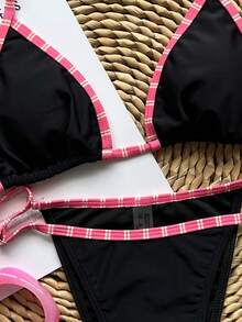 女款時尚優雅黑色泳衣套裝，適合夏季，完美適配春夏海灘度假、海邊活動與度假穿搭 - 黑色 - 查看 4