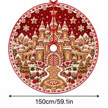 1件紅色薑餅城堡圖案聖誕樹裙，優雅節日裝飾，5種尺寸，中性節日禮物，適用於居家與派對聖誕家居裝飾 - 紅底薑餅城堡 - 查看 14
