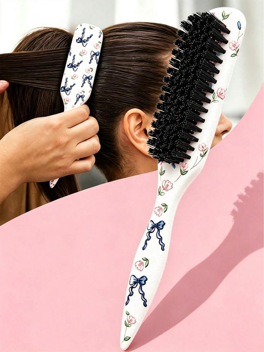 1pc Unisex Beard Brush, Smooth Back Comb, Tame Frizz And Flyaways, Edge Control Comb, Volumizing Wooden Handle Comb, Detangling Comb, Hairline Control, Slip Comb, Hair Comb, Volumizing Wooden Handle Comb, Edge Control Comb, Plastic Hair Comb, Create Smooth Ponytail And Bun - Wide Tail Back Comb And Detangling Comb, Convenient For Parting, Styling, Polishing And Smoothing Hair, Create Smooth And Frizz-Free Hairstyle, Suitable For Men And Women, Recommended As Christmas Gift - Multicolor - View 1