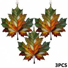 2D Flat 3-Piece Acrylic Maple Leaf Light Catcher Hanging Decor, Suitable For Thanksgiving, Christmas And Halloween, Plastic Decoration, Can Be Hung On Windows, Home Decor And Entryway Door - A - View 11