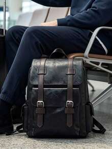 Men's Vintage Leather Backpack, Casual Business Travel Rucksack With Multiple Pockets, Classic Waterproof School Bag For Men, Professional, Laptop - Black - View 7