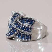 Starry Sea Inspired Synthetic Zirconia Ring, Artistic Exhibition Music Festival Eye-Catching Women's Ring Gift - Silver - View 4