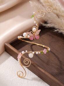 1pc Summer Fashion Flower Butterfly Arm Bracelet Exaggerated Geometric Open Metal Cuff Bangle Suitable For Vacation Wear, Party, Gathering - Multicolor - View 1