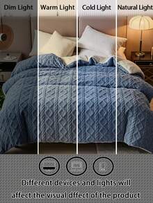 1pc Solid Color Soft Skin-Friendly Plush Fleece Multifunctional Blanket Duvet Cover Casual Throw, Suitable For Bedroom And Guest Room - Blue - View 4
