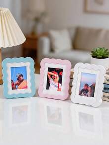 1/5pcs Cute Wavy Border Small Picture Frame, 3inch Mini Photo Holder, Pastel Color Tabletop Standing Frame For & Kpop Photocards, Room Table Decor & Gift - Multi-color - View 8