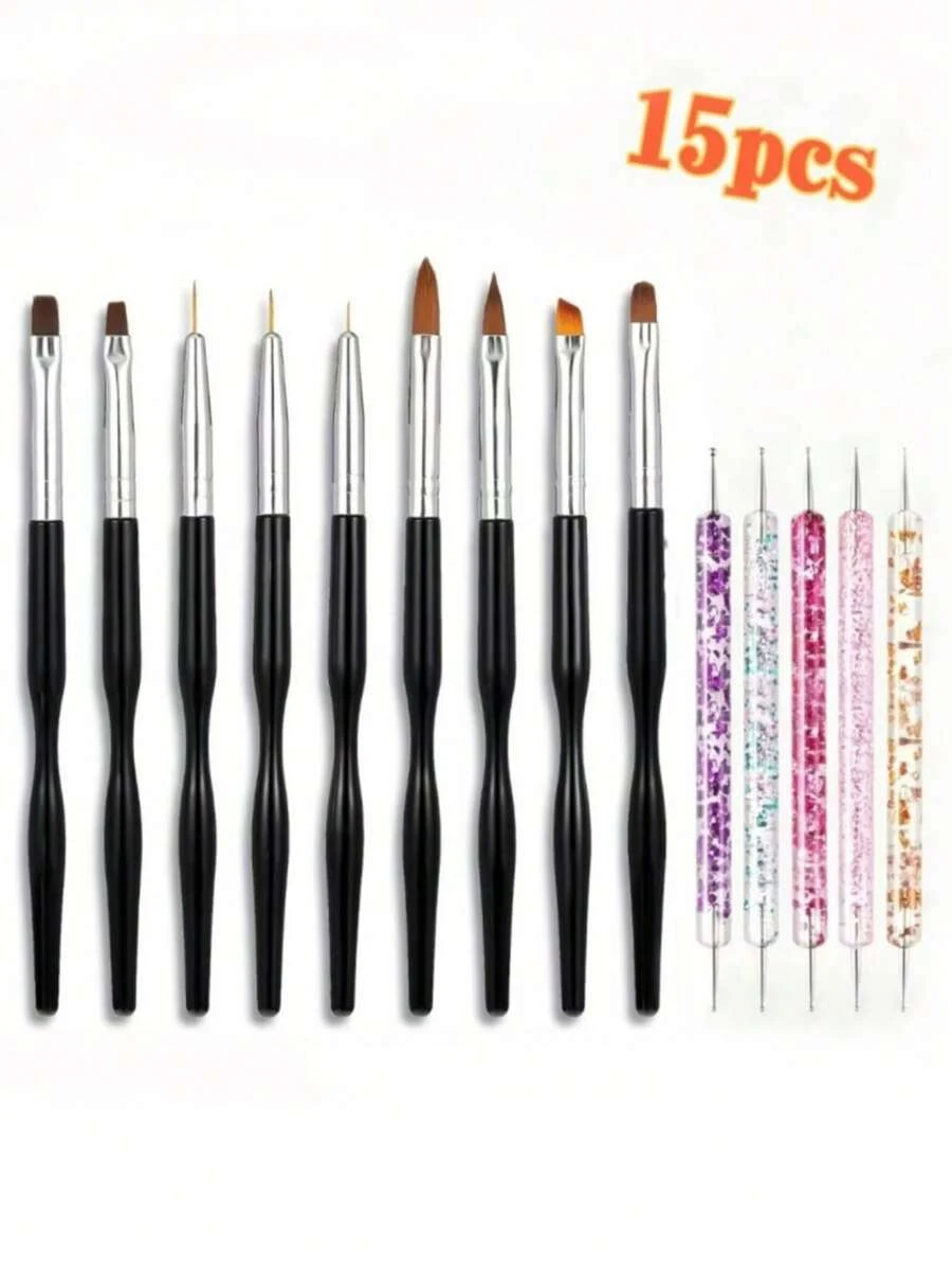 15 Pieces Nail Art Painting And Dotting Tool Set Multi Function, Nail Brushes And Dotting Pens - Multicolor - View 1