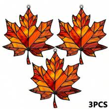 2D Flat 3-Piece Acrylic Maple Leaf Light Catcher Hanging Decor, Suitable For Thanksgiving, Christmas And Halloween, Plastic Decoration, Can Be Hung On Windows, Home Decor And Entryway Door - A - View 10