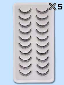 10 Pairs Full Fake Eyelashes Transparent Style Faux Mink Lashes Natural Long Gift For Women - Black - View 21
