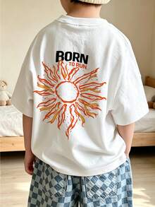Infant Street Style T-Shirt, "Dormant In The Sun" Sun Print Short Sleeve Top, Soft, Suitable For Daily Play And Outdoor Activities - White - View 2