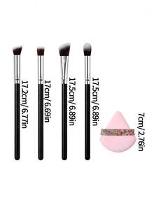 5Pcs Contour Brush Set,For Precision Sculpting & Blending, Multi Shaped Cosmetic Brushes For Contour, Bronzer, Blush & Highlight - Black - View 9