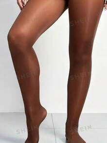 1pc Plus Size Rust Brown High Elasticity Tights, Women's High Density Solid Color Shiny Glossy Pantyhose, Scratch-Resistant, Suitable For Daily Wear - Rust Brown - View 4