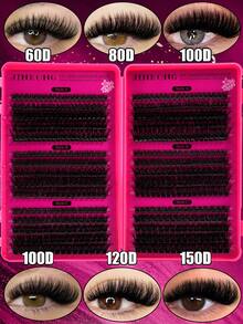 EU Special Offer Multi-Box Set, 1 Box, 540pcs D-Curl Fluffy False Eyelash Clusters, Natural Lashes, Curled Single Lash, Cartoon Effect Long Lashes. Dense False Eyelashes, Large Capacity. Suitable For Daily Commute, Night Party, Beach Vacation, Pool Party, Etc. Waterproof Lashes, Back To School Season Lashes - D - View 2