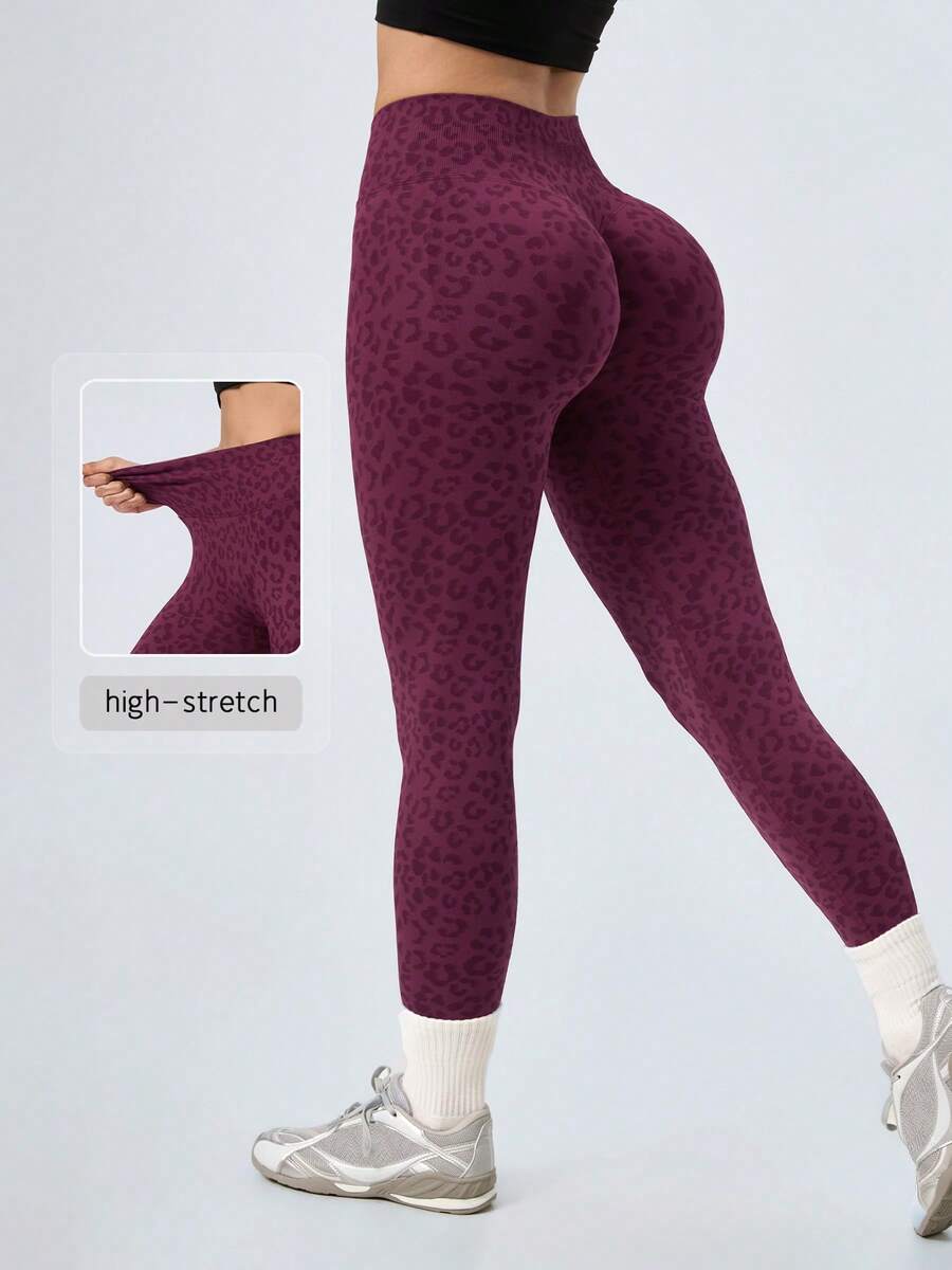 NcmRyu Women's Leopard Print High Waist Seamless Butt Lifting Leggings Yoga Fitness Running Workout Tights - Purple - View 1