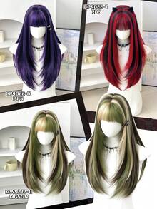 7JHH WIGS 26 Inch Green & Golden Highlight Wig With Bangs Long Layered Straight Hair Wigs For WomenNatural Looking Synthetic Heat Resistant Fiber Wig For Daily Wear, Hallowmas Party Cosplay Use - Multicolor - View 2