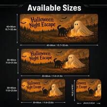 1pc Vintage Halloween Ghost Black Cat And Full Moon Print Extended Mouse Pad, Bat Forest Letter Graphic Keyboard Desk Mat, Spooky Desktop Decor - View 5