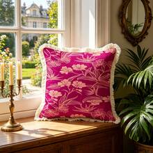 1pc Bohemian Floral Print Tassel Edge Pillowcase, Double-Sided Decorative Pillowcase, Rose Pink Floral Pattern, Home Decor, For Sofa, Bed, Bedroom (Pillow Insert Not Included) - Size Excluding 3cm Tassel - Multicolor - View 2