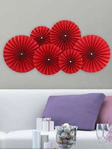 6/12 Pcs - Red Paper Fan Decorations, Home Decor, Party Birthday Decorations, Background Wall Decorations, Tabletop Decorations, Chinese New Year Decorations, Restaurant Decorations - Multicolor - View 7