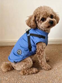 Dog Clothes Autumn/Winter Reflective Harness Back Zipper Design Pet Clothing Warm Jacket Adjustable Tail Small Dog Suitable - Light Blue - Baby Blue - View 2