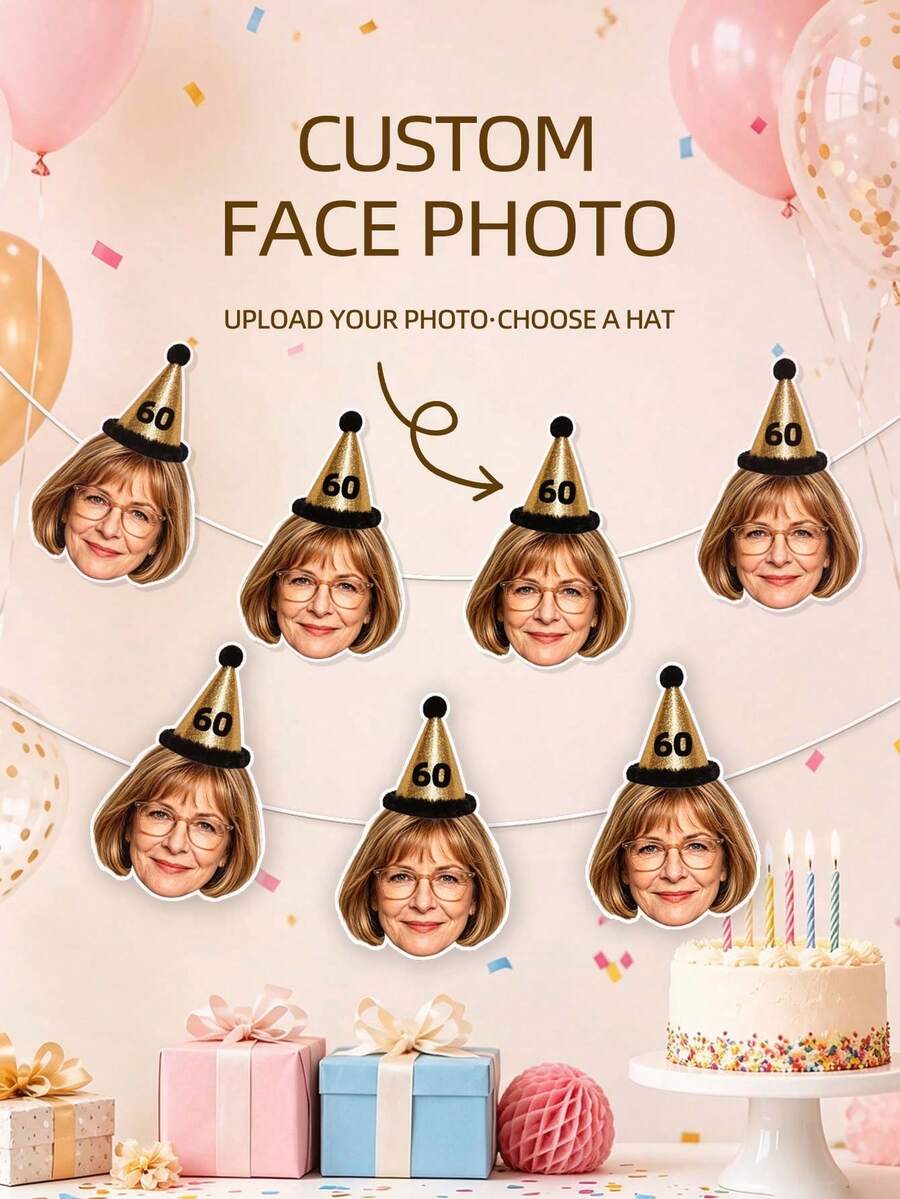 1/7/14/21pcs Customizable Photo Portrait Face Hanging Flag, Personalized Handmade Cutout Portrait Decor, Funny Gift For Father, Mother, Friend, Bride, Groom, Perfect For Birthday, Wedding, Party, Christmas - Multicolor 1 - View 1