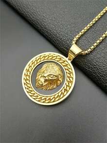 New European And American Hip Hop Jewelry Lion Head Pendant, Halloween Jewelry Necklace, Round Lion Head Design - Fashion - View 3