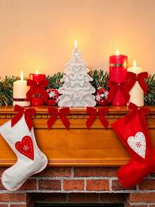 12/6/1pc Red Flocked Christmas Bow Hanging Decor, Vintage Flocked Red Bow Christmas Tree Ornament, Gift Wrapping Door Decoration - A - View 10