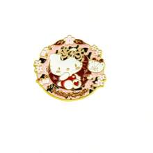 4PCS/Set Sanrio Hello Kitty Brooch - Pink And Black Glitter Floral Design, High-Quality Collectible Accessory, Jacket Bag Decoration, Fan Gift, Cartoon Style, Shiny Effect, Cute Shape, A Must-Have For Anime Fans - Brooch - View 4