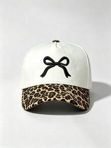 1pc Unisex Color‑Block Curved Brim Baseball Cap, Black Bow Embroidery, Adjustable Strap, For Daily, Street, Outdoor, Travel Wear - Multi-color - View 6