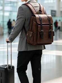 Men's Vintage Leather Backpack, Casual Business Travel Rucksack With Multiple Pockets, Classic Waterproof School Bag For Men - Coffee - View 8
