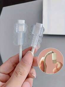 3pcs Transparent Cable Protector, Wavy Design, Effectively Prevents Cable Breakage, No Battery Required, Suitable For Phones, Tablets And Three-Prong Plug Chargers, Perfect For Back To School, Valentine's Day And Ramadan - Cable Management Cover - View 4
