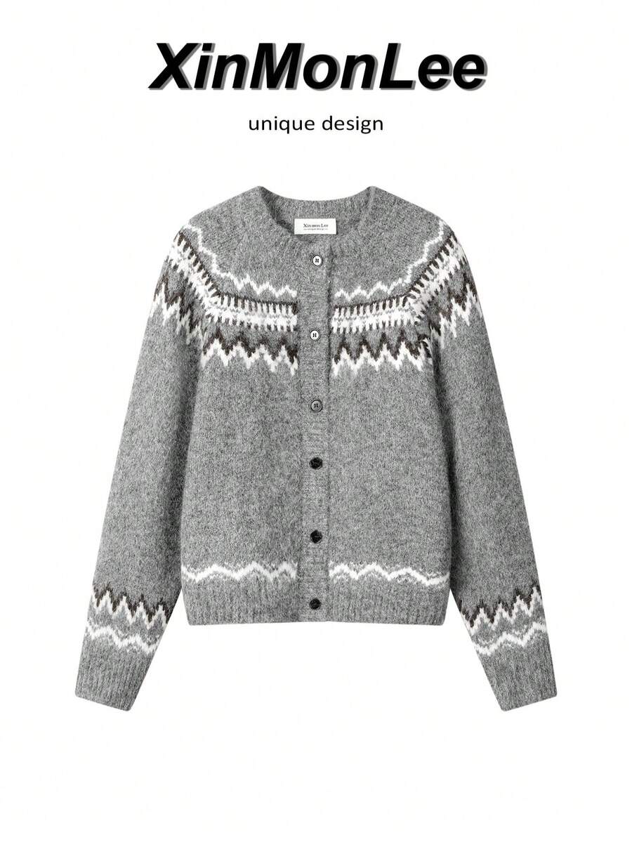 French Style Soft Lazy Vintage Knit Cardigan Button Jacket For Evening Date, College Daily Wear, Spring And Autumn - Grey - View 1
