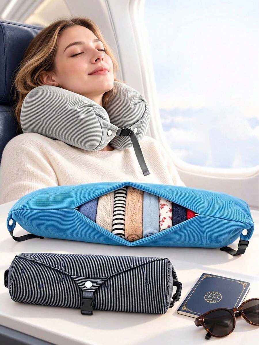 2/1pc Adjustable U-Shaped Travel Neck Pillow - Wide Comfortable Design With Convenient Zipper; Portable And Practical, Suitable For Car, Train, Office And Airplane; Ideal For Long-Distance Flights; Essential Travel Accessory. - Multicolor - View 1