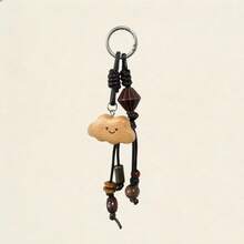 JRESSIAL Vintage Wooden Cloud Pendant Cute Smiling Face Wood Carving Bag Charm Keychain Creative Bag Accessory - Black - View 4