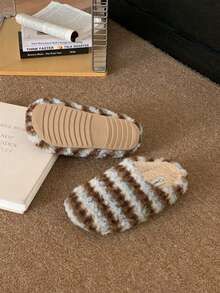 XIXITIAO Women's Fair Isle Striped Warm Slippers, Winter Indoor & Outdoor Wear, Mild Arch Support Cozy Home Slippers - Brown - View 10