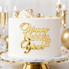 1 cái/3 cái/6 cái topper bánh kem acrylic Happy New Year, trang trí bánh gương vàng, thiết kế hộp quà, trang trí bánh tiệc đêm giao thừa, dụng cụ làm bánh tráng miệng - Nhiều màu - Xem 2