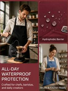 1Pc Waterproof Kitchen Apron Multi Functional Pockets Adjustable Neck Strap Oil Proof Wear Resistant Cooking Apron For Kitchen Cafe BBQ Outdoor Woodworking - Multicolor - View 7