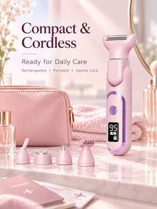 New Women's 5-Head Multi-Purpose Electric Hair Removal Device, Bikini Area & Underarm Trimmer, Portable Electric Shaver For Women, Full Body Electric Epilator, Multifunctional 5-Head Shaver For Hair And Pubic Hair Removal - Multicolor - View 10