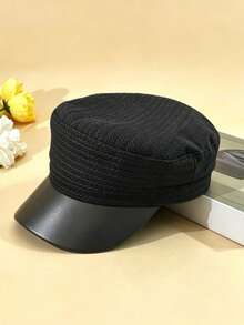 1pc Fashion Classic Autumn/Winter New Fishbone Pattern Flat Cap Outdoor Casual Solid Color Newsboy Hat - Flat Top - View 10