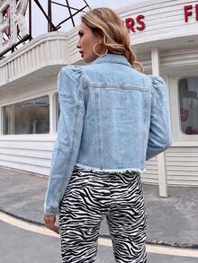 HAPPY GIRL#Spring Autumn Versatile Fashionable Festival Daily Date Travel Distressed Raw Edge Women's Washed Long Sleeve Denim Jacket - Blue - View 2
