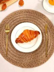 1/4/6pcs Bohemian Style Solid Color Woven Round Placemats, Table Decor, Home Party Table Setting, Home Decoration, Christmas Decor, Halloween Decor, Thanksgiving, Back To School, Valentine's Day, Party - Mocha Brown - View 4