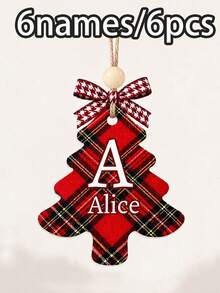 Custom Plaid Christmas Tree Ornament, Personalized Letter Christmas Tree Decor, Festive Stocking Tag For Mantel & Tree, Customized Name Holiday Keepsake, Customizable Christmas Gift For Family, Friends, Couples, Christmas Decoration, Wall Decor - Style D - View 8